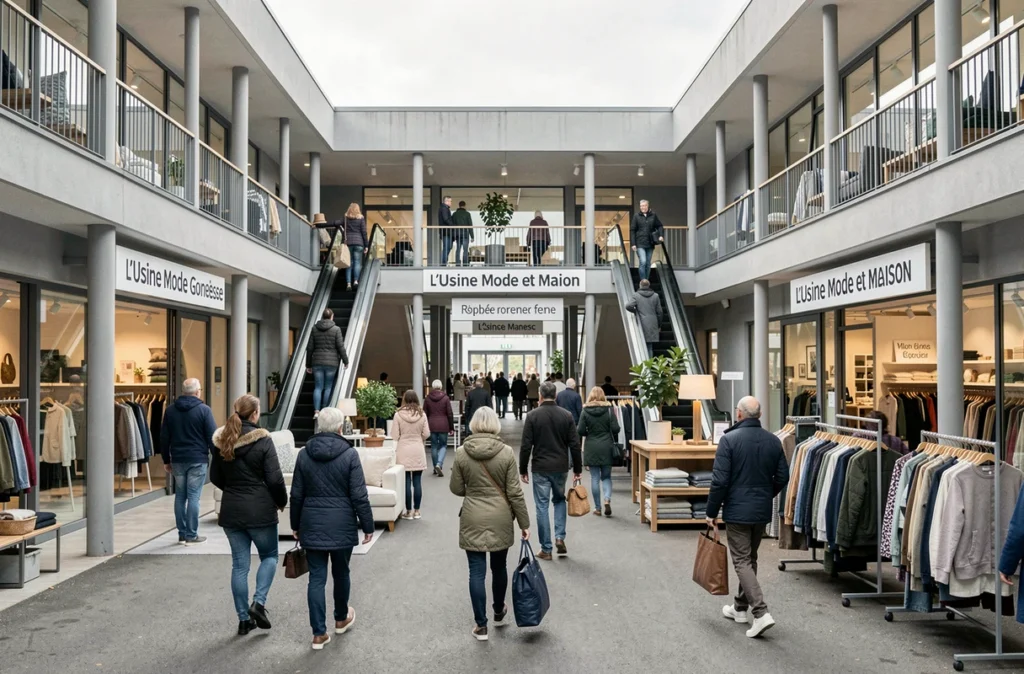 Clients explorant les rayons mode et maison de L'Usine Mode et Maison à Gonesse sur deux niveaux